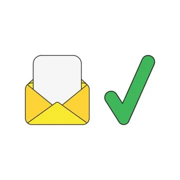 Vector icon concept of envelope and blank paper with check mark. Illustrazione stock