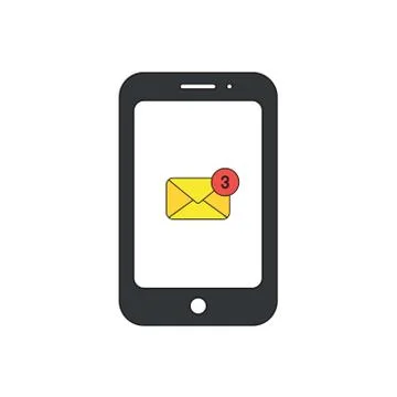 Vector icon concept of envelope with three emails inside smartphone. Stock Illustration