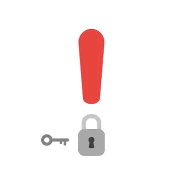 Vector icon concept of exclamation mark wit closed padlock and key Stock Illustration