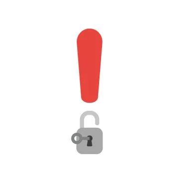 Vector icon concept of exclamation mark with padlock and key opened イラスト素材