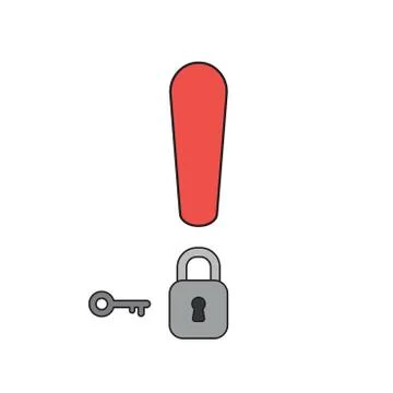 Vector icon concept of exclamation mark wit closed padlock and key. Stockillustratie