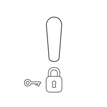 Vector icon concept of exclamation mark wit closed padlock and key. Stock Illustration