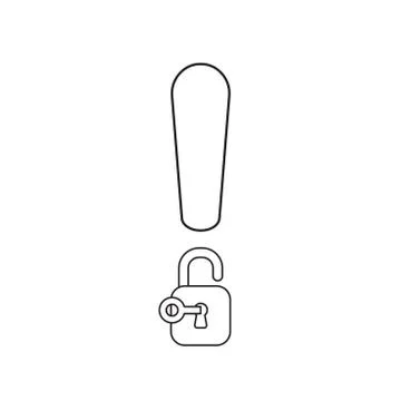 Vector icon concept of exclamation mark with padlock and key opened. Stockillustratie