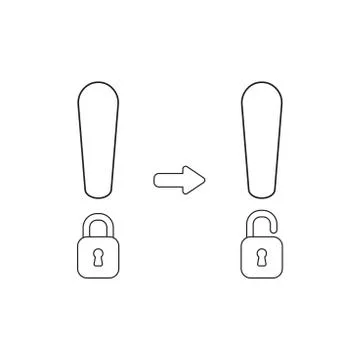 Vector icon concept of exclamation mark and padlock and key unlock. Stock Illustration