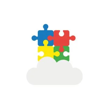 Vector icon concept of four connected jigsaw puzzle pieces on cloud 스톡 일러스트