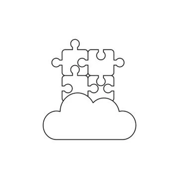 Vector icon concept of four connected puzzle pieces on cloud. Stock Illustration