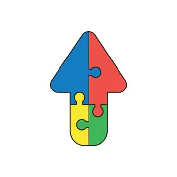Vector icon concept of four connected arrow jigsaw puzzle pieces up. Stockillustratie