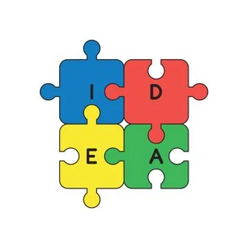 Vector icon concept of four idea puzzle pieces connected. Stock Illustration