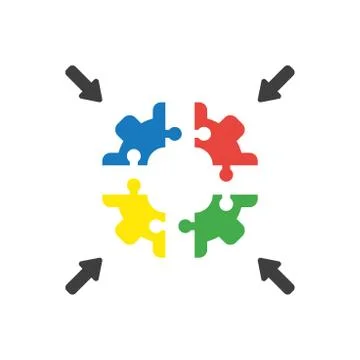 Vector icon concept of four part jigsaw puzzle gear pieces connecting Stock Illustration