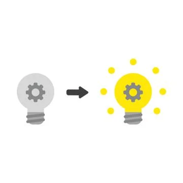 Vector icon concept of gear inside grey light bulb and glowing Stock Illustration