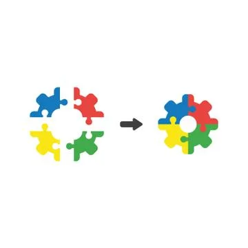 Vector icon concept of gear shaped puzzle pieces connect Illustrazione stock