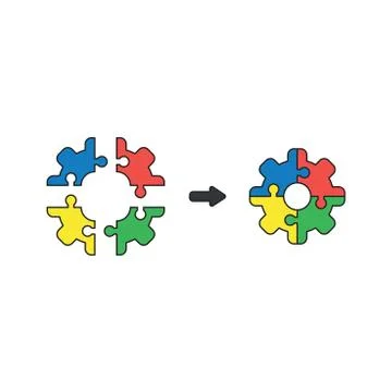 Vector icon concept of gear shaped puzzle pieces connecting. Stock Illustration
