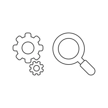 Vector icon concept of gears with magnifier. Illustrazione stock