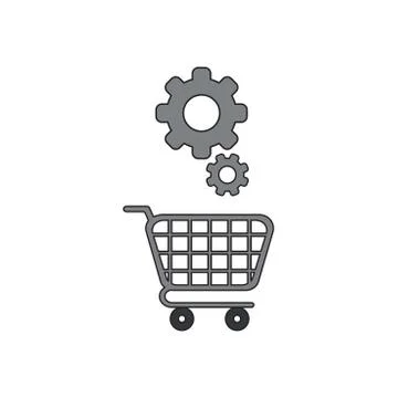 Vector icon concept of gears over shopping cart. Ilustração Stock
