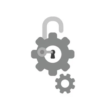 Vector icon concept of gears with padlock , keyhole and key unlock Illustrazione stock