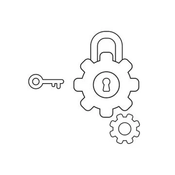 Vector icon concept of gears with padlock, keyhole and key. Illustrazione stock