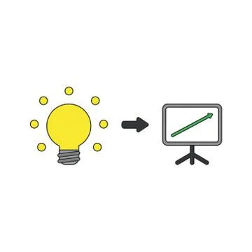 Vector icon concept of glowing light bulb with sales board and arrow moving u Stock Illustration
