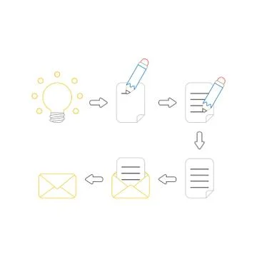 Vector icon concept of glowing light bulb idea, writing on paper with pencil, Stock Illustration