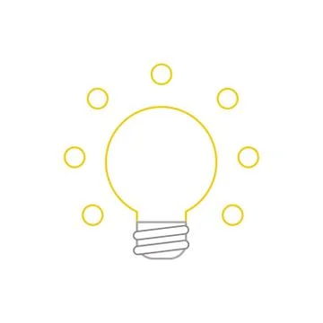 Vector icon concept of glowing yellow light bulb. Color outlines. Illustrazione stock