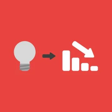 Vector icon concept of grey light bulb with sales bar graph arrow moving down イラスト素材