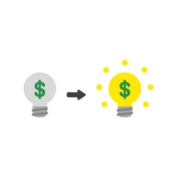 Vector icon concept of grey light bulb with dollar and glowing Stock Illustration