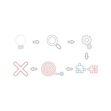 Vector icon concept of grey light bulb bad idea, magnifying glass, gears, inc Stock Illustration