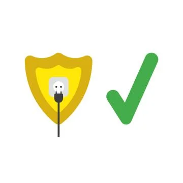 Vector icon concept of guard shield with plug plugged into outlet and check m Stock Illustration