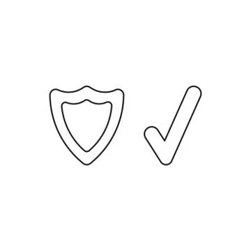 Vector icon concept of guard shield with check mark. Black outlines. Stock Illustration