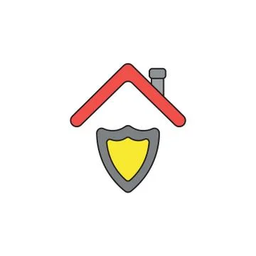 Vector icon concept of guard shield under red roof. Black outlines and colore Ilustración de archivo