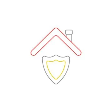 Vector icon concept of guard shield under red roof. Ilustración de archivo