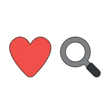 Vector icon concept of heart and magnifying glass. Stock Illustration
