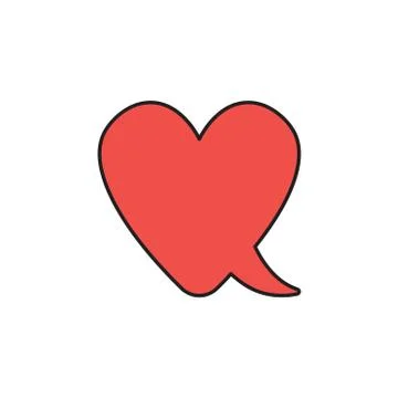 Vector icon concept of heart-shaped speech bubble. Black outlines and colored Stock Illustration