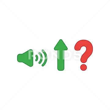 Vector icon concept of high speaker sound, loud voice, arrow moving up and qu Stock Illustration
