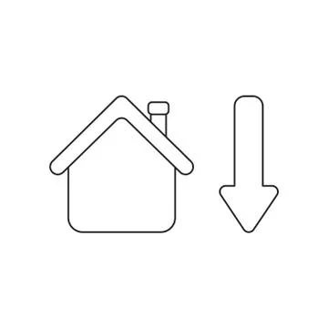 Vector icon concept of house with arrow down. Stock Illustration