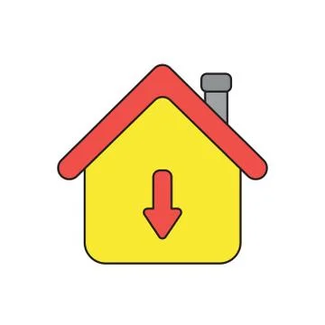 Vector icon concept of house with arrow down. Stock Illustration