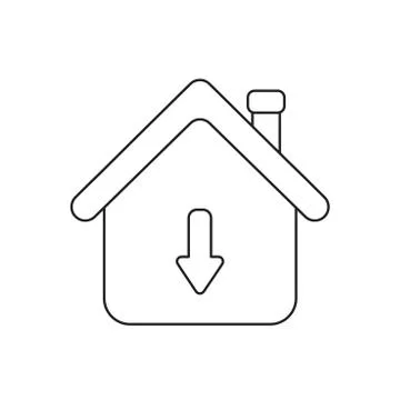 Vector icon concept of house with arrow down. Stock Illustration