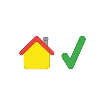 Vector icon concept of house with check mark. Ilustración de archivo