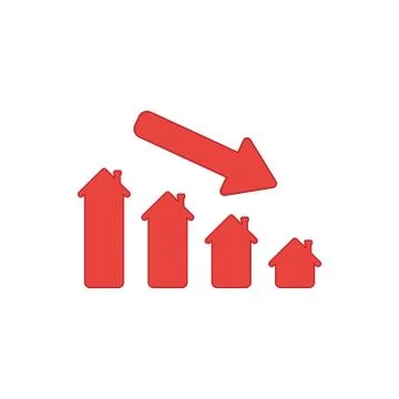 Vector icon concept of house sales or value bar chart with arrow moving down. Stock Illustration
