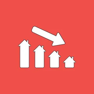 Vector icon concept of house sales or value bar chart with arrow moving down. Stock Illustration