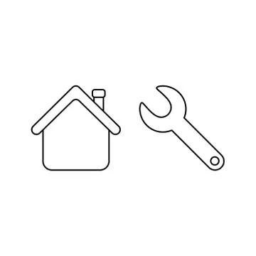 Vector icon concept of house with spanner. Black outline. Stock Illustration