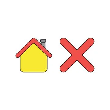 Vector icon concept of house with x mark. Black outlines and colored. Ilustración de archivo