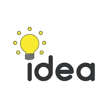 Vector icon concept of idea word with glowing light bulb. Stock Illustration