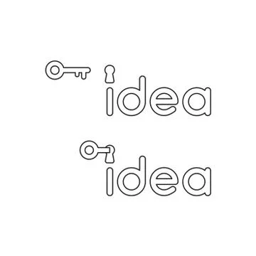 Vector icon concept of idea word with keyhole and key unlock, idea word becom Stock Illustration