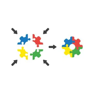 Vector icon concept of jigsaw puzzle gear connected Stock Illustration