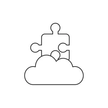 Vector icon concept of jigsaw puzzle piece on cloud. Black outline. Stock Illustration