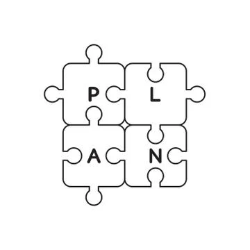 Vector icon concept of jigsaw puzzle pieces with plan word connected to each  Stock Illustration