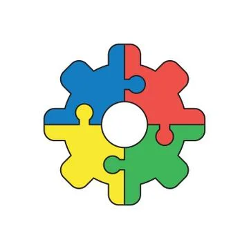 Vector icon concept of jigsaw puzzle pieces gear connected. Stock Illustration