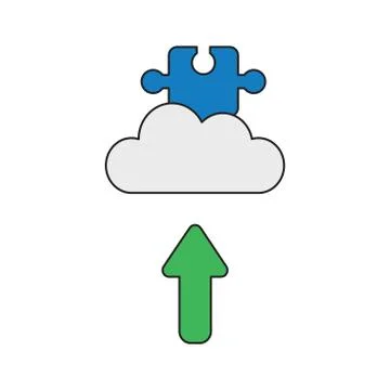 Vector icon concept of jigsaw puzzle piece on cloud with arrow moving up. Stock Illustration