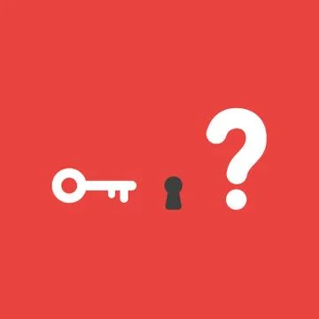 Vector icon concept of key and keyhole with question mark on red background 스톡 일러스트