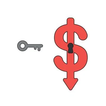 Vector icon concept of key and dollar symbol with keyhole down. Stock Illustration